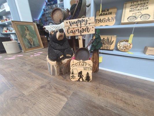 Cute, locally made art.  Wood carvings to wood burning.  And much more!