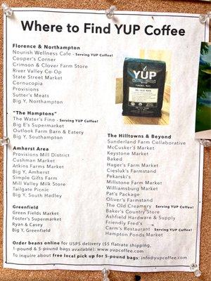 Where to find YUP coffee, a list of locations offering YUP coffee