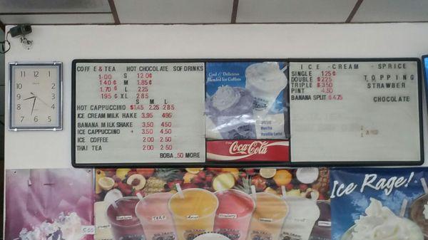 Ice cream menu