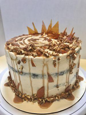 Chocolate Cake with Brown Sugar Buttercream, Candied Pecans and Caramel Gluten & Dairy Free