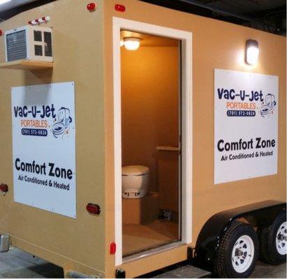 Comfort Zone, Double Heated and Insulated Toilets. Feature flush-able toilets and running water sinks...