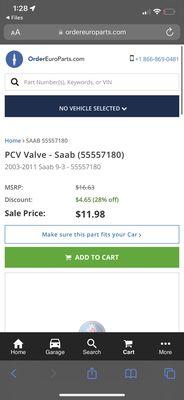 Price for PCV valve new