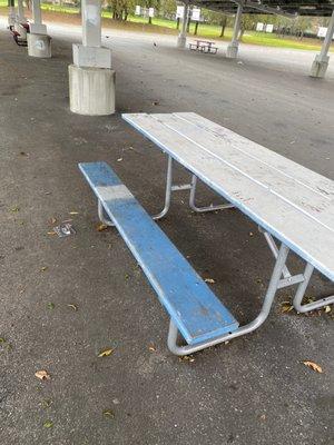 Rickety picnic table in the outdoor quad.....