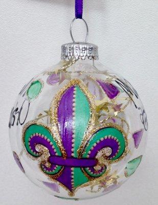 Mardi Gras Fleur de Lis Ornament, Made in America, hand painted in New Orleans. A Bayou Threads Gifts exclusive.