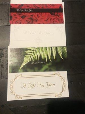 Four designs of Gift Certificates