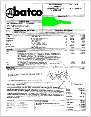 Invoice from transmission shop.