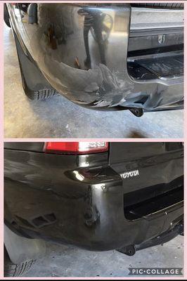 Before and After rear bumper repair