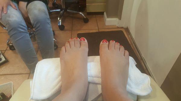 Tired swollen feet. Wendy made them feel great and look pretty!