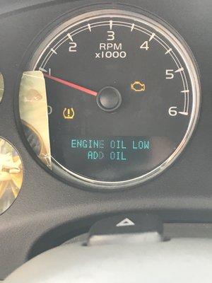 Check engine and tire light on and vehicle saying it's low on oil