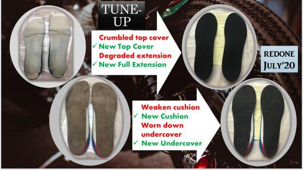 Refurbish your old custom orthotics! Our "Tune-up" program replaces all existing material for your comfort. Follow us on Facebook for more.