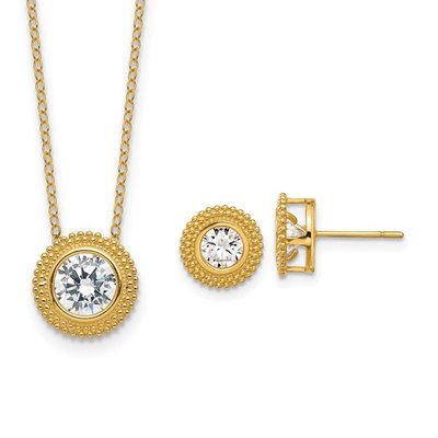 14k Yellow Gold Cubic Zirconia Necklace and Earrings Set