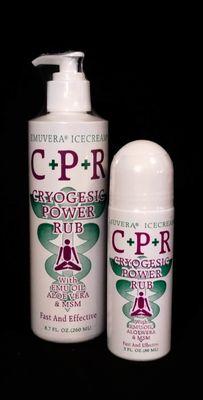 C.P.R., Cryogesic Power Rub with Emu Oil, Aloe Vera & MSM.  Fast and effective help with sore, aching muscle and joint pain.