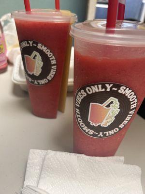 Two split smoothies! Two flavors in one cup