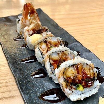 Zawa roll: eel, shrimp tempura, avocado, flying fish roe Instagram: @angelaisafoodie