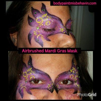 Airbrushed sweat proof, water proof fast Mardi Gras mask.  It won't get lost at the event or block your vision or make your face sweaty.