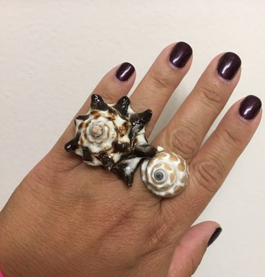 I love my new sea shell rings. The whole is drilled through the shells!