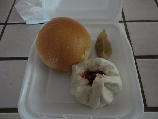 Baked BBQ pork bun, steamed BBQ pork bun, potsticker- $2.25