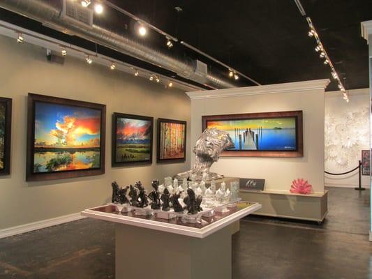 Gil Bruvel's sculptures "Checkmate" and "Wind" along with Jeff Mitchum's fine art landscape photography.