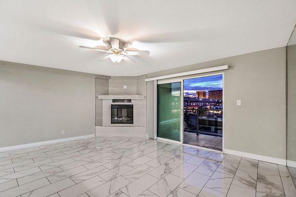 Newly renovated floor/fireplace