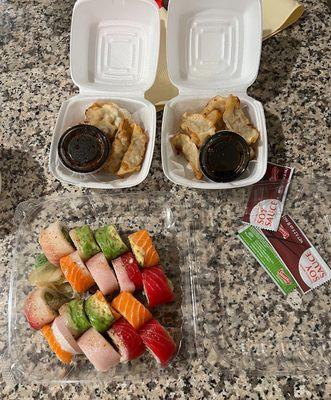 Gyoza and Rainbow Roll