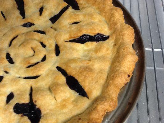 We also bake amazing full 9" pies and hand pies.  This is our popular blueberry pie.  Yes, fresh blueberries.