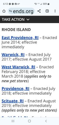 List of states and towns which have to abide by not selling puppy mill puppies - notice what towns are suspiciously exempt...