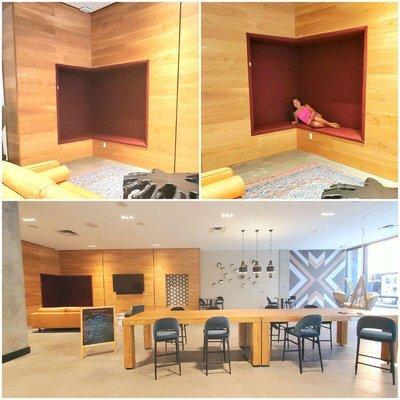 commercial project, custom cubby, ceiling, sides walls and bottom cubby upholstery