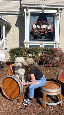 Lucca and Sammy in front of the Shop on 1st St. Downtown Napa