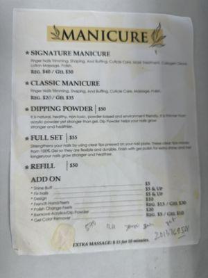 Manicure menu