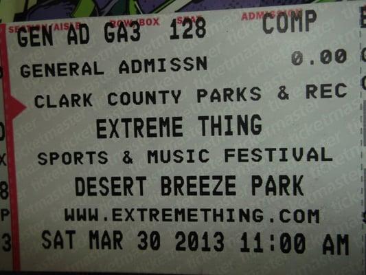 Extreme Thing. Ticketmaster stub.