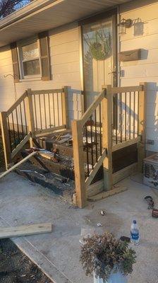 Full handrail installation on bare concrete steps