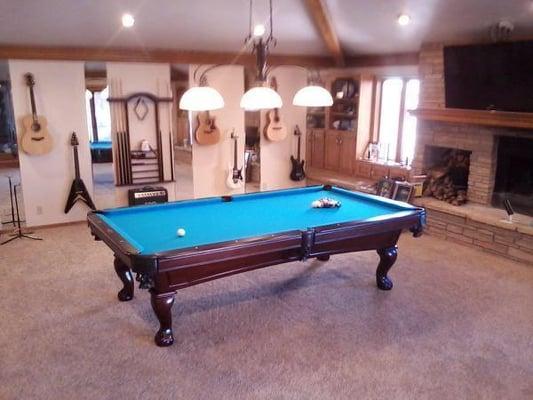 C.L.. Bailey 9' Addison Pool table. Wrought Iron Light and Wall Rack