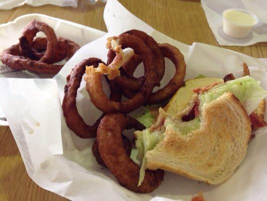 BLT with onion rings! The whole thing was $5 bucks. Onion rings were amazing. Crunchy just the way I like it