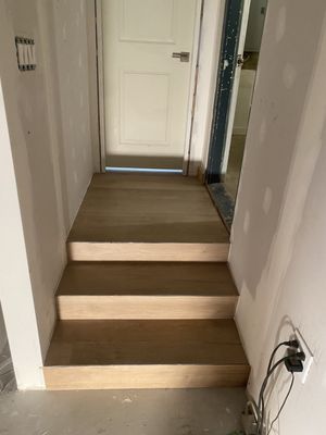 Raised bathroom and steps into house from new addition