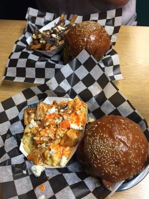 Munnyburger, Chilito burger, Greek fries, buffalo chicken Mac & Cheese