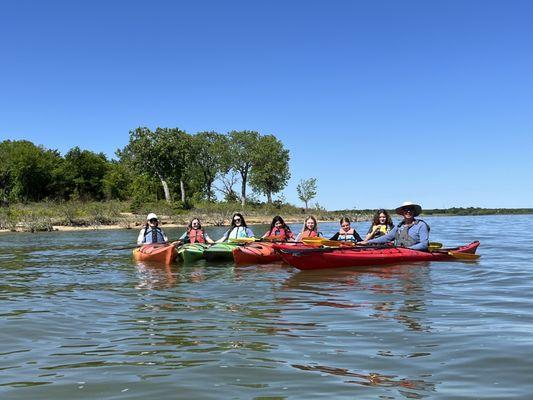 Kayak Basics class all lined up with Steve