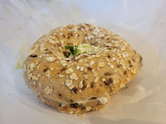 Got in early for their last multi-grain bagel! Delicious with scallion cream cheese, $3.