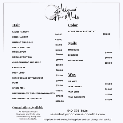 Our Price List