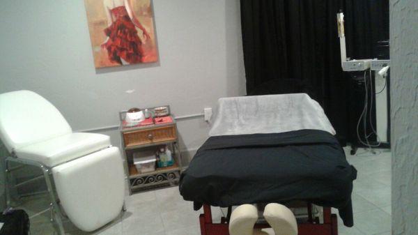 Facials, waxing, massage room.