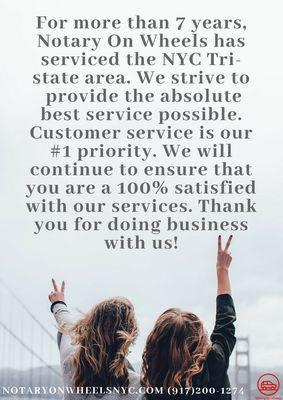 Notary On Wheels will like to thank all our customers and future customers for doing business with us!