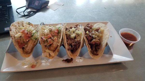 Blackened Shrimp and Carne Asada Tacos. Yum!