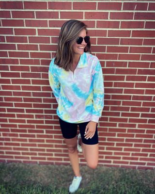 Multicolor Cotton Tie-dye Mock Neck Zip Sweatshirt