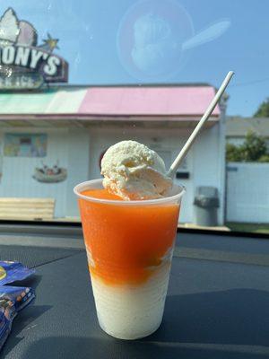 Lemon and tangerine gelato with hand dipped vanilla ice cream