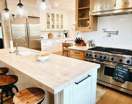 Beautifully designed custom kitchen with porcelain countertops