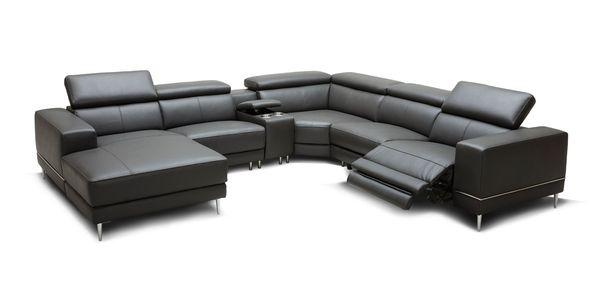 Modern Dark Grey Leather Sectional Sofa