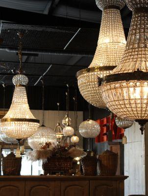 Photo of the different kinds of chandeliers we have in stock