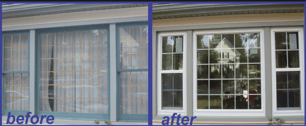 Window replacement of old wood window with new super strong composite window.