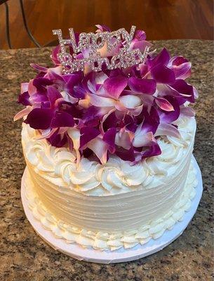 Carol suggested and orchid lei for the decorations and we added some bling with a Happy Birthday topper.