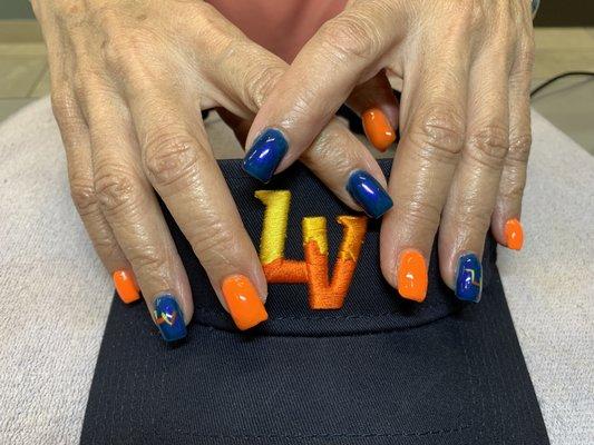 Acrylics with gel polish and art !! Go Avaiators!!!