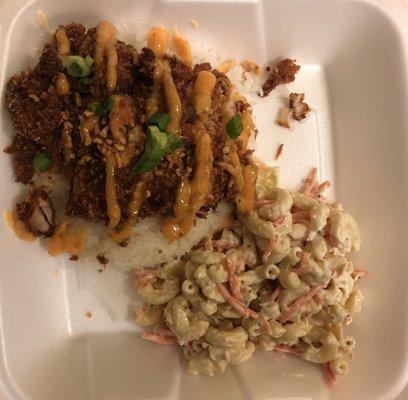 Mochiko chicken plate with side of mac salad